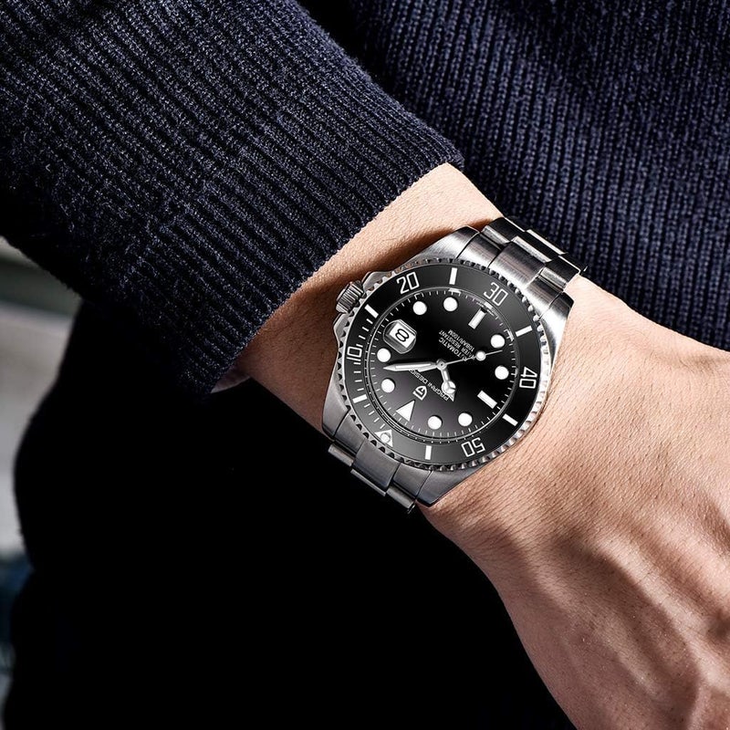 PAGANI DESIGN ساعة يد أوتوماتيكية ميكانيكية للرجال من PAGANI DESIGN مع حركة NH35A، سوار من الفولاذ المقاوم للصدأ، إطار سيراميك، مقاومة للماء حتى 100 متر - Image 4